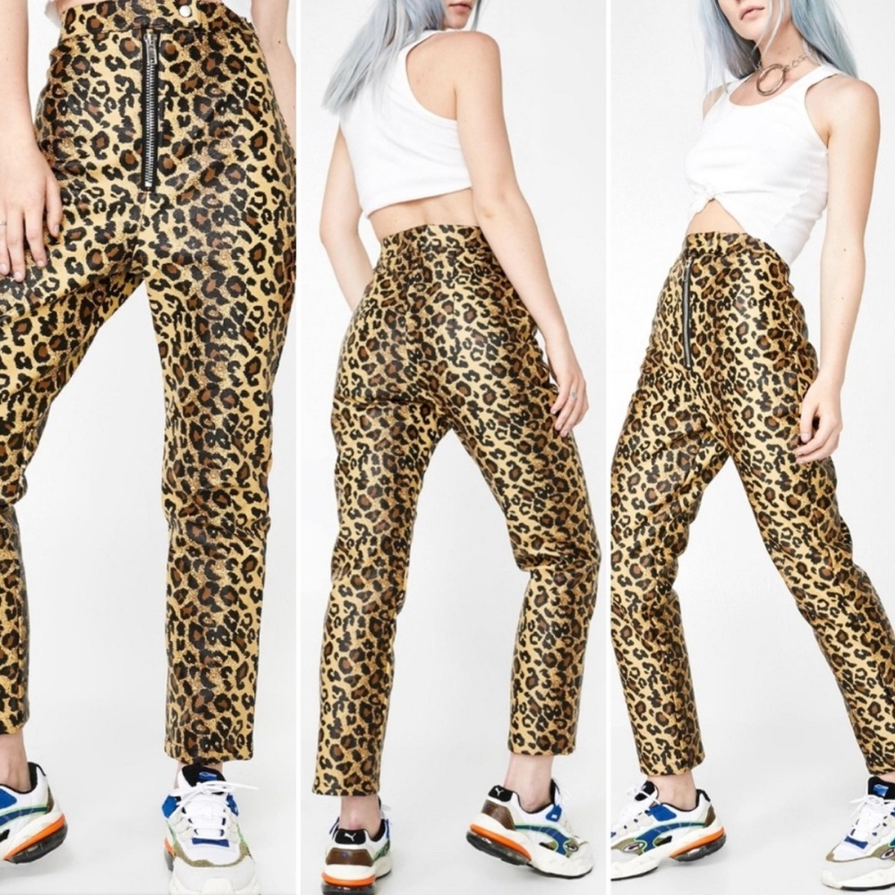 The Ragged Priest Pants Leopard Print Vinyl Faux Leather Ankle NWOT Size XS